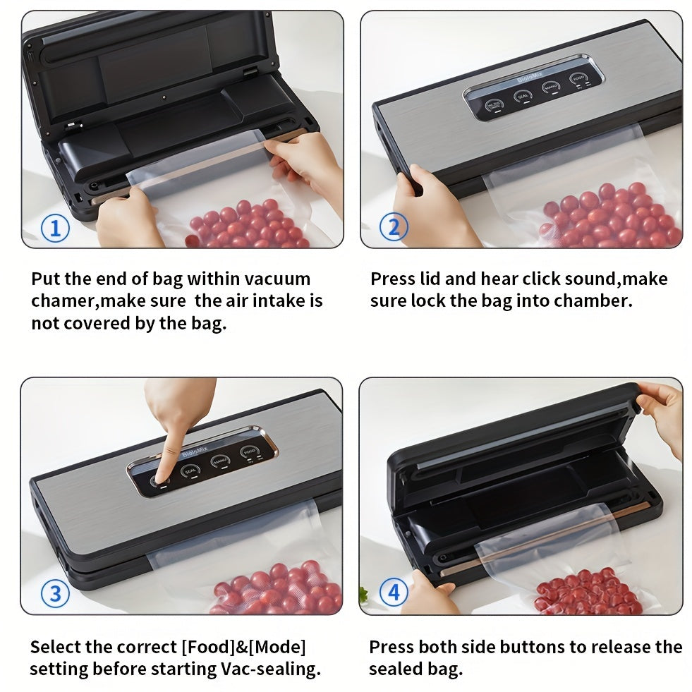 Vacuum Packing Machine seals food with 10 vacuum bags for wet dry storage