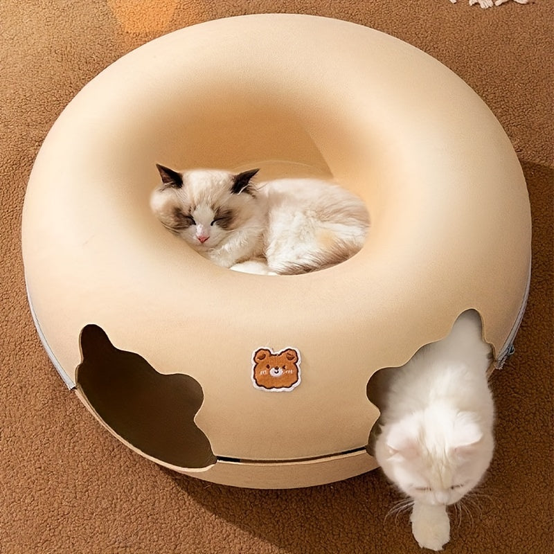Felt Cat Shelter with Zippered Entrance and Detachable Bed for All Seasons