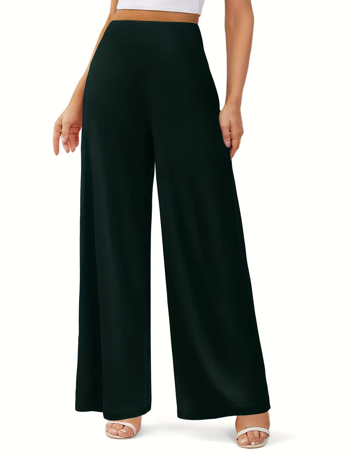 Pantalones de mujer de talla grande de cintura alta, rectos, elásticos y no transparentes para oficina y uso casual