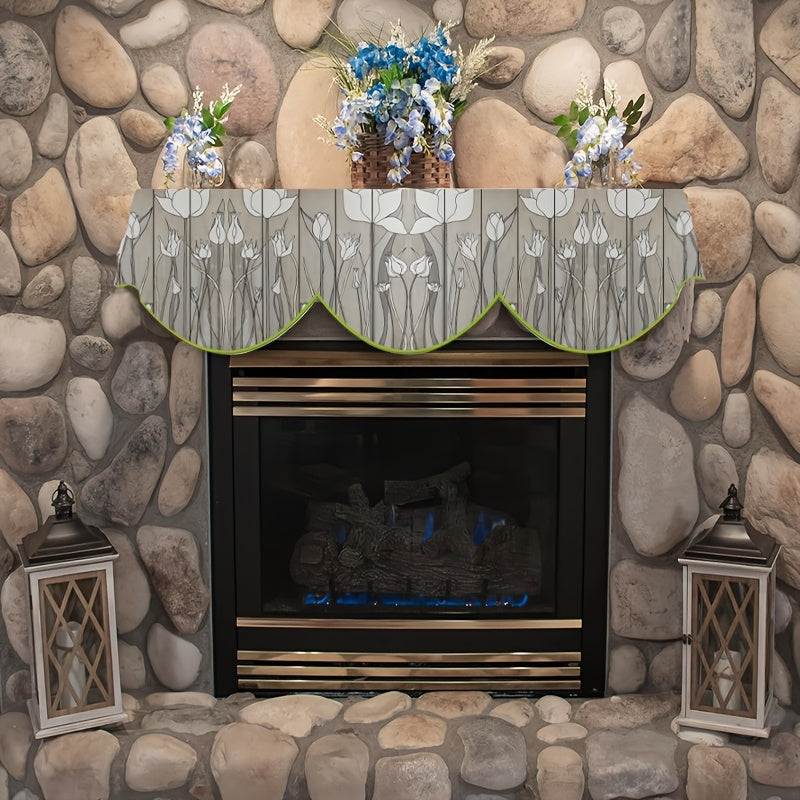 Floral Fireplace Scarf Holiday Home Decor Polyester Mantel Cover 49.78cm x 199.9cm