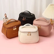 Waterproof Large-Capacity Makeup Bag for Travel with Elegant Design in Black Pink Apricot Dark Brown