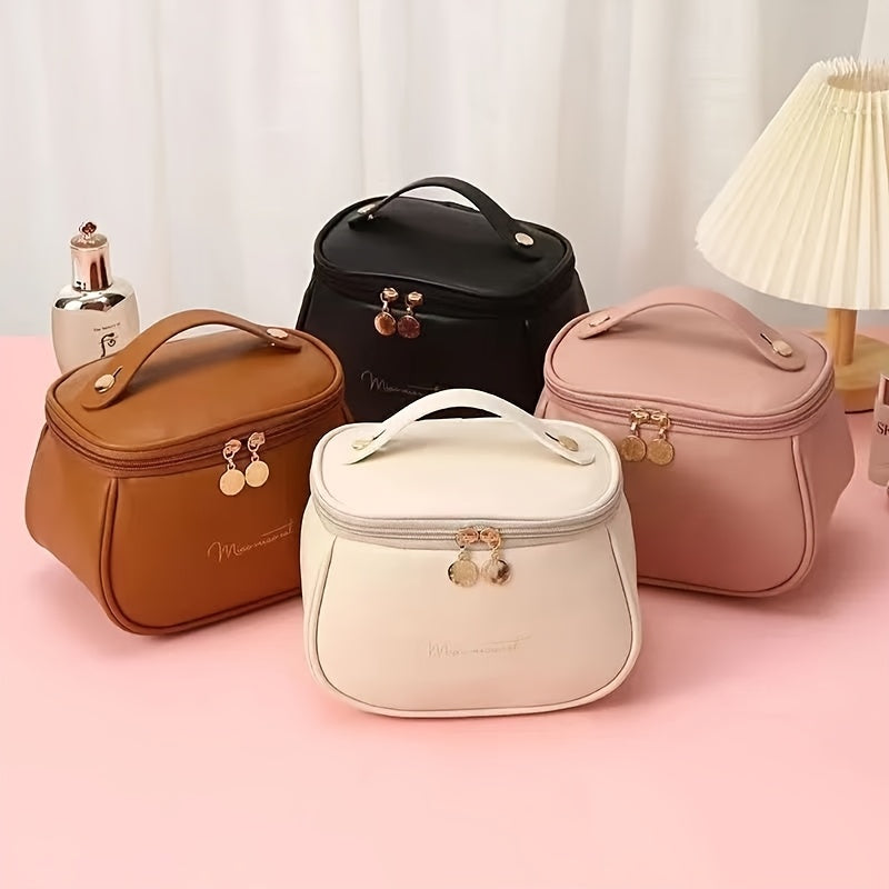 Waterproof Large-Capacity Makeup Bag for Travel with Elegant Design in Black Pink Apricot Dark Brown