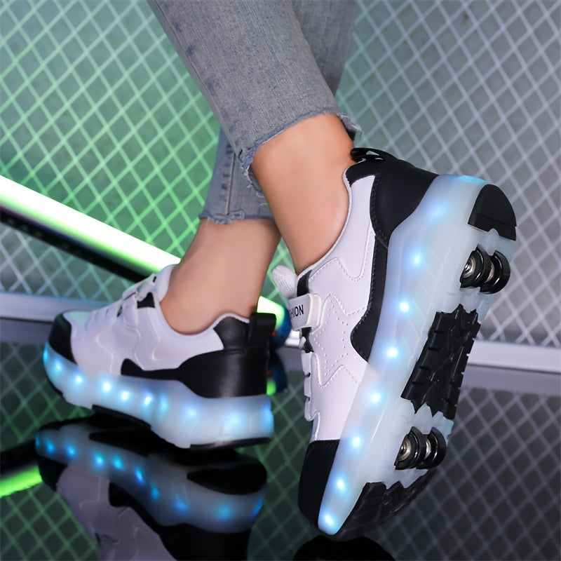 Kids' Low Top Roller Skating Shoes with USB Charging Glowing Effect Breathable Lightweight