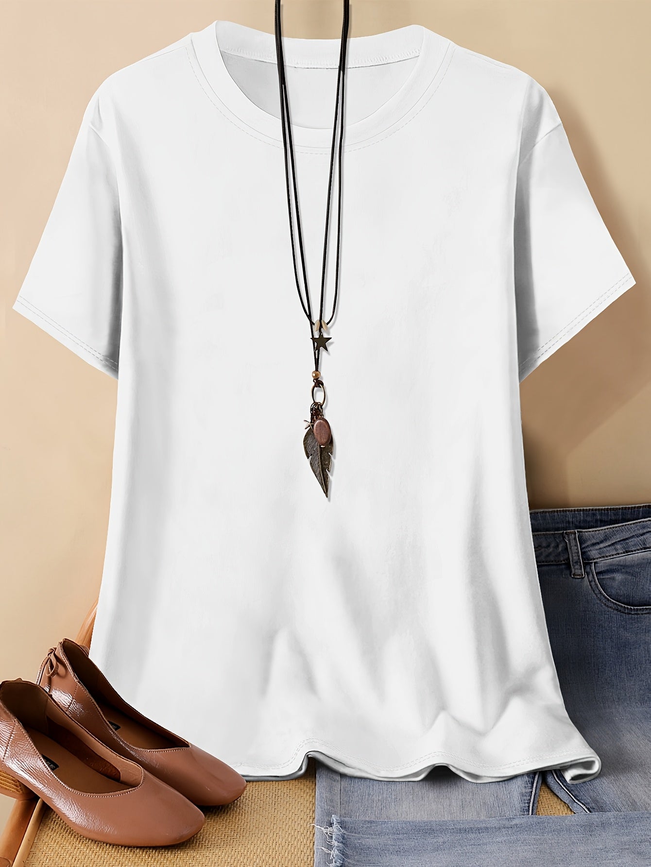 Plus Size Women's Cotton Plain T-Shirt in Black Large