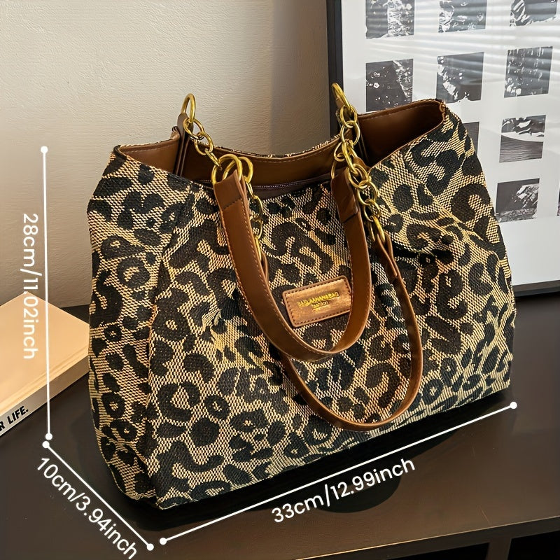Leopard Print Canvas Tote Bag for Women with Top Handle for Daily Use