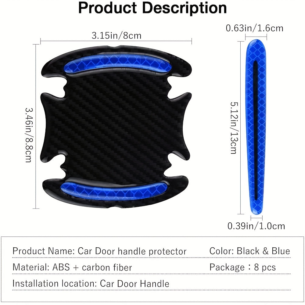 8Pcs Door Handle Protective Film Reflective Strip Anti-Scratch Safety Sticker