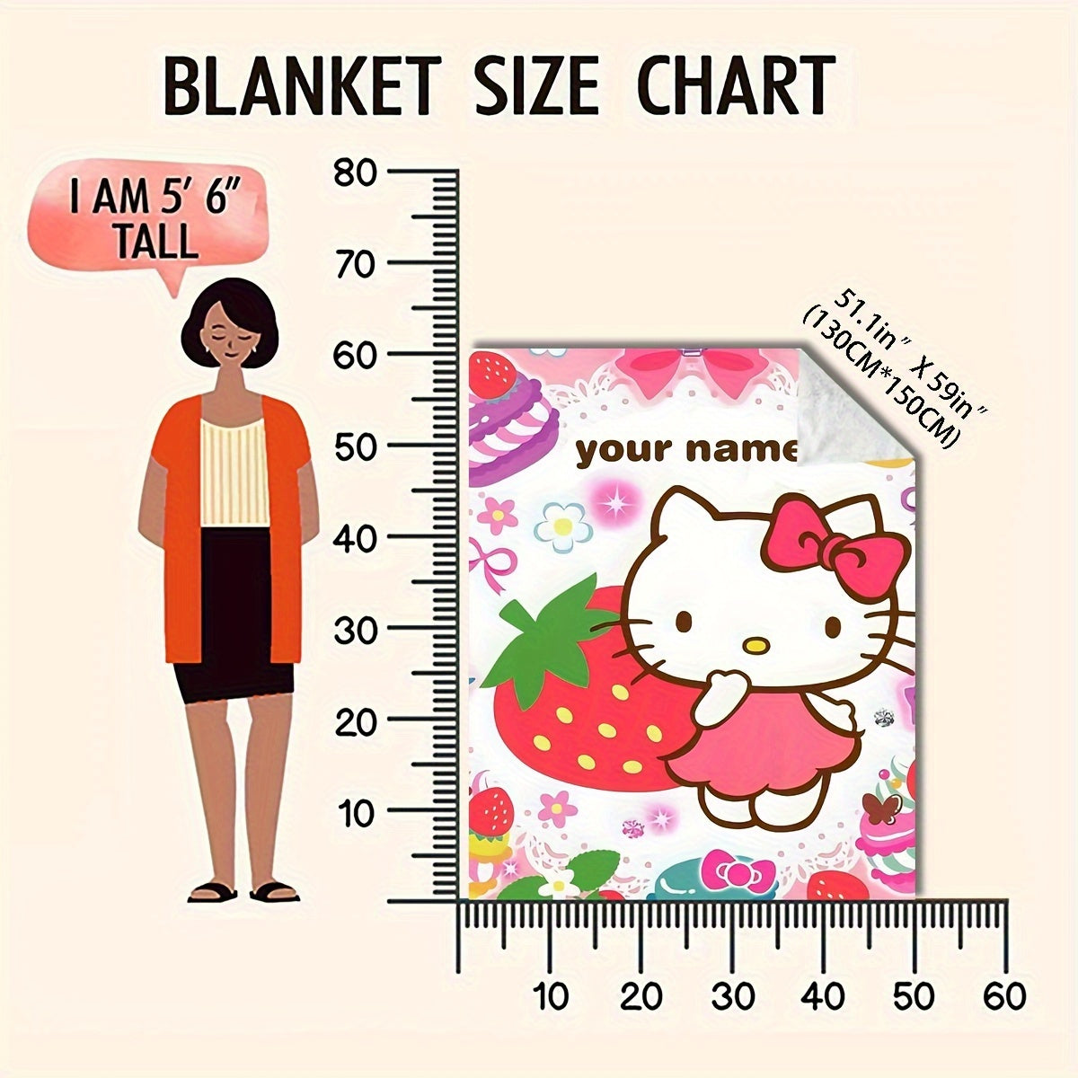 Cartoon Hello Kitty Custom Flannel Blanket Cozy Soft Warm Gift for Fans