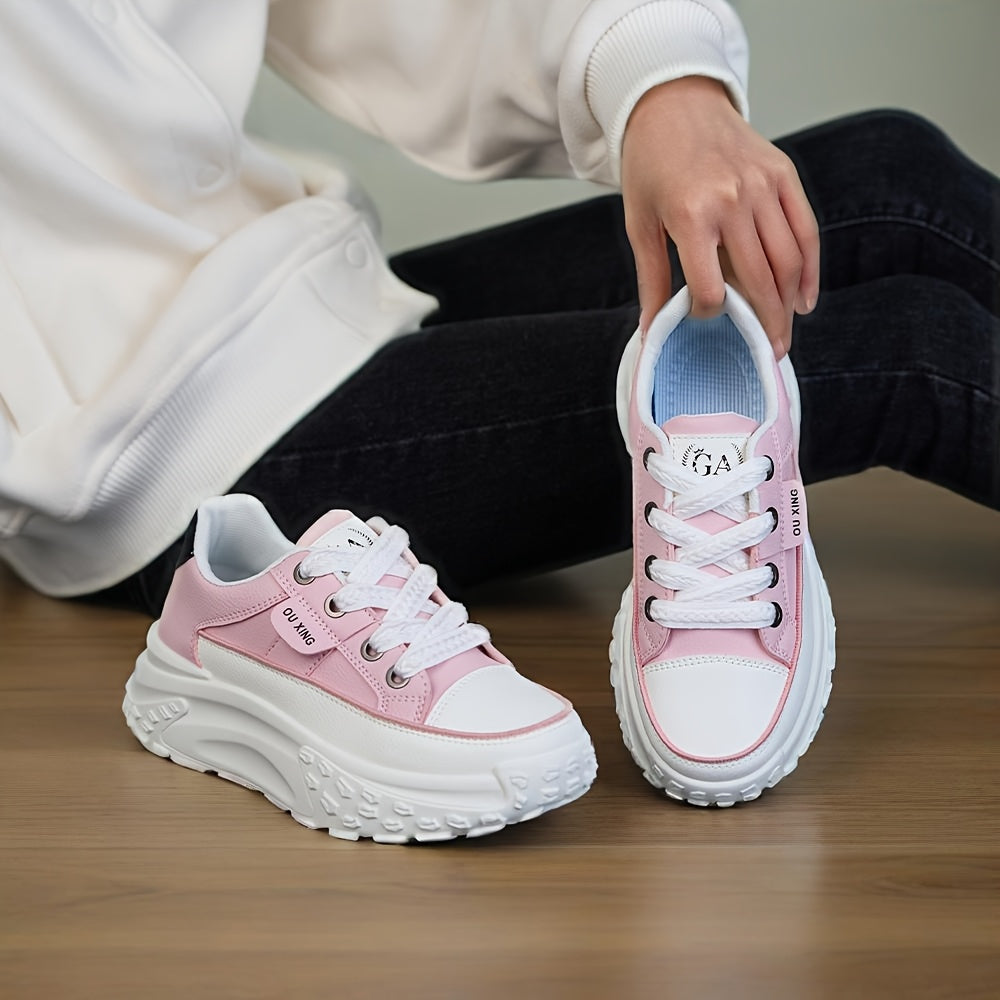 Women's Breathable Mesh Mid-Top Sneakers Lightweight Casual Shoes Pink Beige