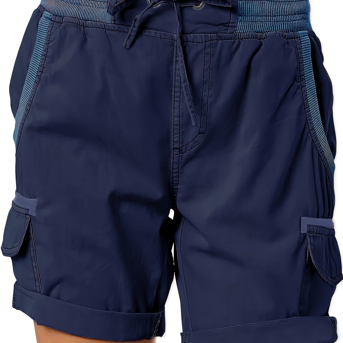 Plus Size Women's Black Cargo Shorts With Drawstring Waist