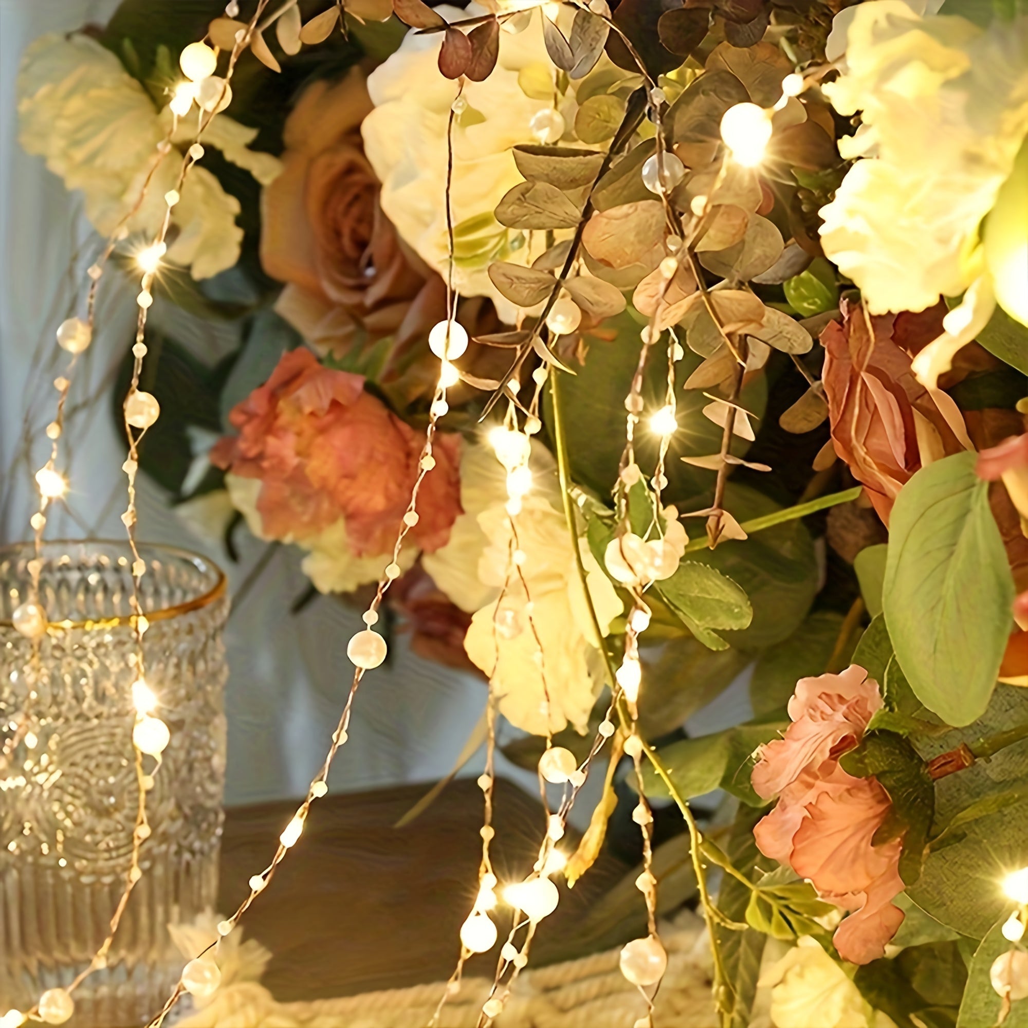 Warm White Pearl String Lights 20/50 LED Battery Operated Fairy Lights for Bedroom Wedding Decor