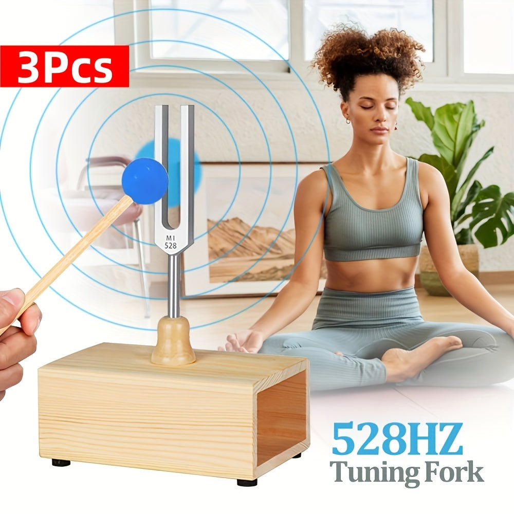 Set of 3 Yoga and Healing Tuning Forks 528Hz with Bag Mallet and Chakra for Meditation