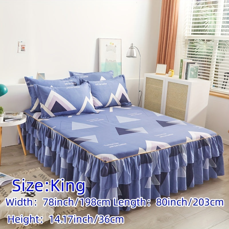 Three-Piece Macrame Bed Skirt Set with Flower Print Non-Slip Bedding for All Seasons