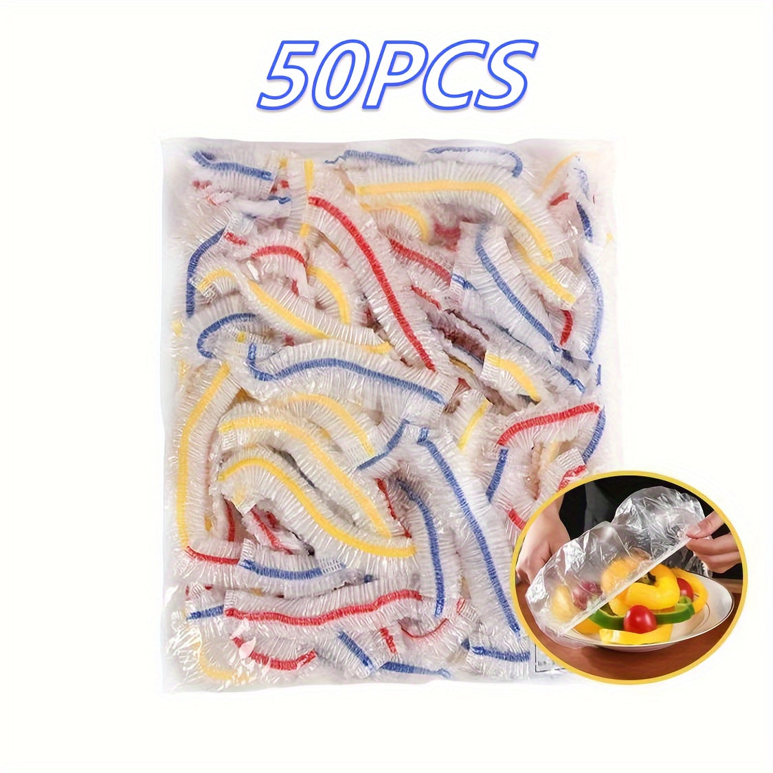 Juego de 50 protectores de silicona reutilizables para tazones con banda elástica para sobras y almacenamiento