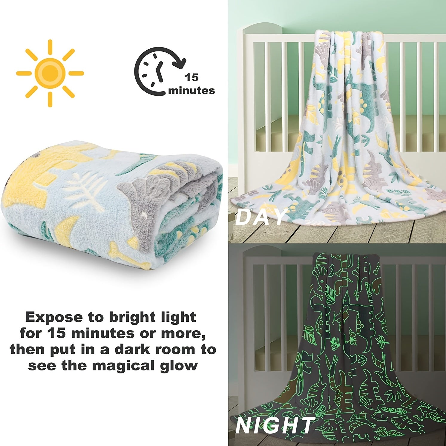 Kids Boys Fleece Throw Blanket with Glow-in-the-Dark Dinosaur Design for Birthday Gift
