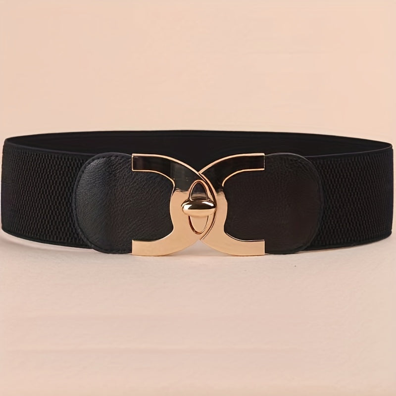 Ayollar uchun keng kamar, ikkilamchi C-buclesli elastik PU moda aksessuari