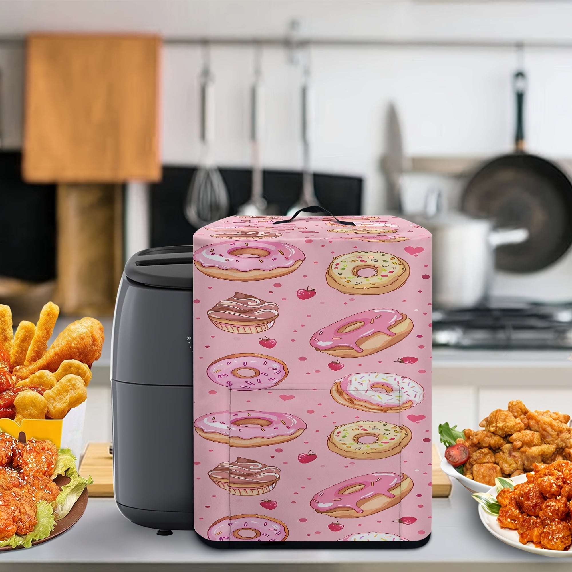 Kitchen Appliance Cover with Handle and Paper Towel Bag for Electric Pot Pressure Cooker Air Fryer Donut Design