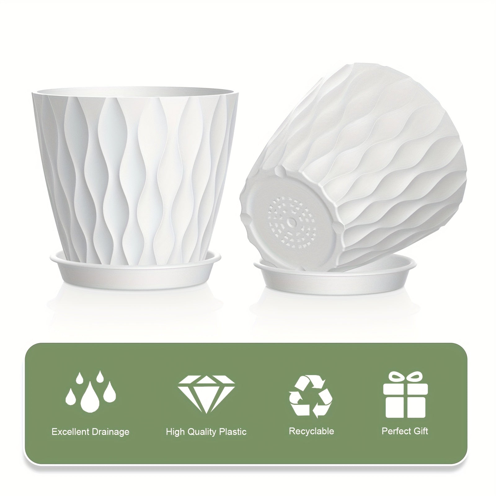 5-Piece Set of 10.16cm Bohemian Striped Plastic Plant Pots with Drainage Holes for Indoor Outdoor Succulents Aloe Snake Plants