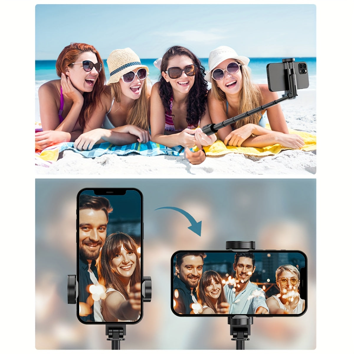 Wireless Extendable Selfie Stick with Remote and Foldable Phone Tripod 66.9 Inches