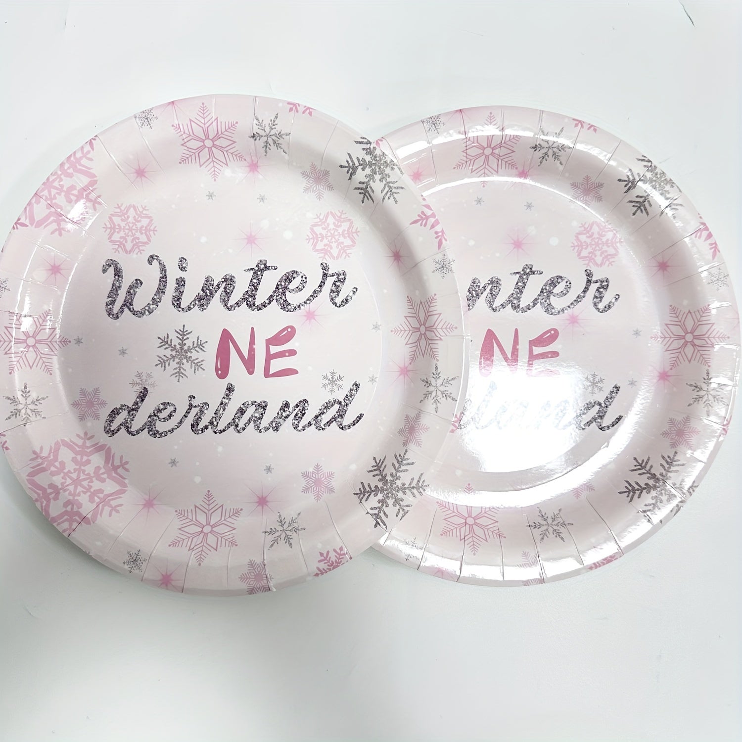 Winter Themed Disposable Paper Plates and Paper Towels Pink Snowflakes Birthday Party Supplies