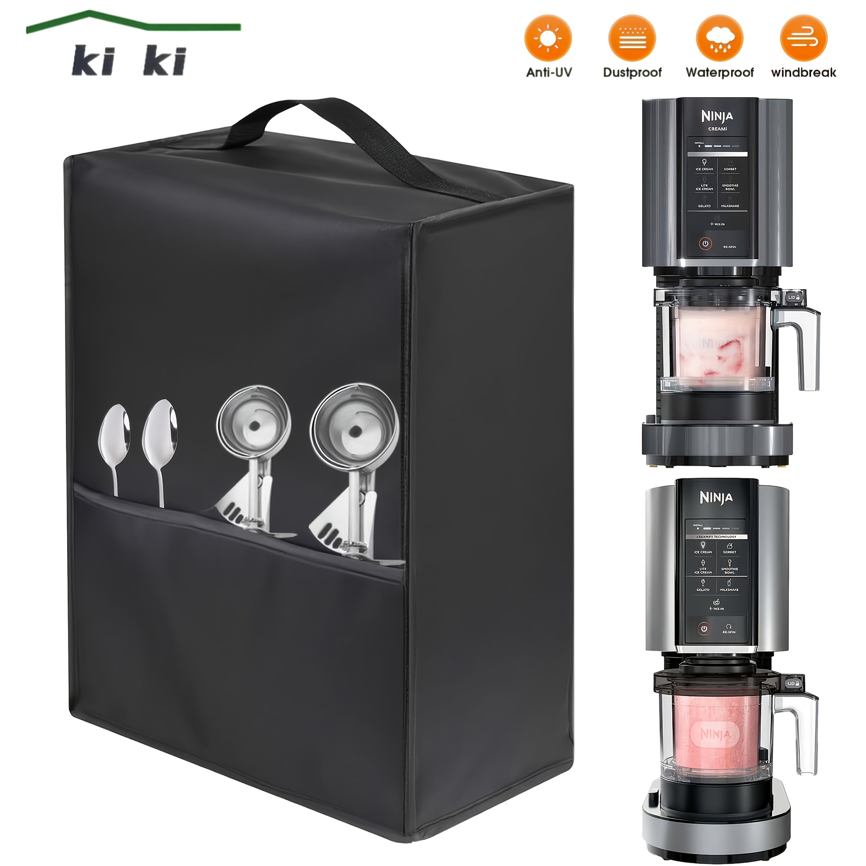 Muzqaymoq tayyorlash mashinasi qoplami, suv o'tkazmaydigan Oxford mato, yon cho'ntak bilan, NC301 NC299 uchun, qora va kulrang