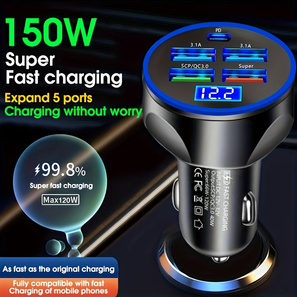 Yuqori quvvatli avtomobil zaryadkasi 3 USB porti PD tez zaryadlash uchun smartfonlar va planshetlar