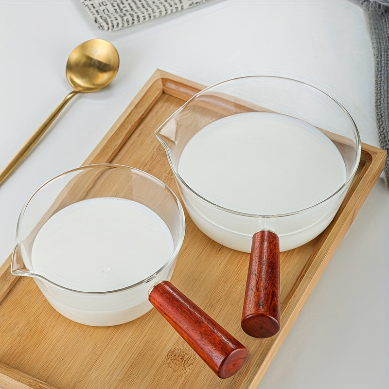 Cookware Set with Redwood Handles 600ml and 400ml Glass Pots for Soup and Desserts