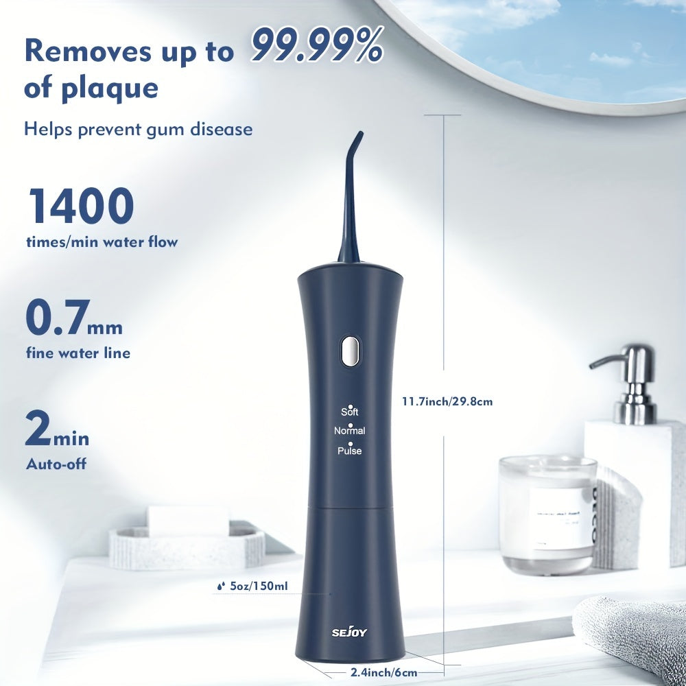 Hilo dental de agua inalámbrico con 3 modos, 6 boquillas de chorro, recargable por USB, batería de 1200mAh