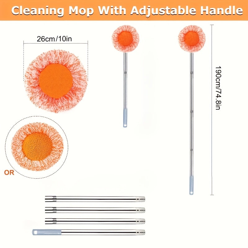 Adjustable Dust Mop 190.5cm with 4 Washable Heads for Floor Wall Ceiling Cleaning