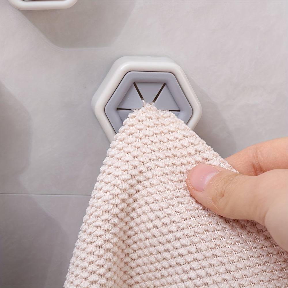 Hexagonal Wall Hooks Set for Towel Storage, Creative Hole-Free Racks, Kitchen Accessories