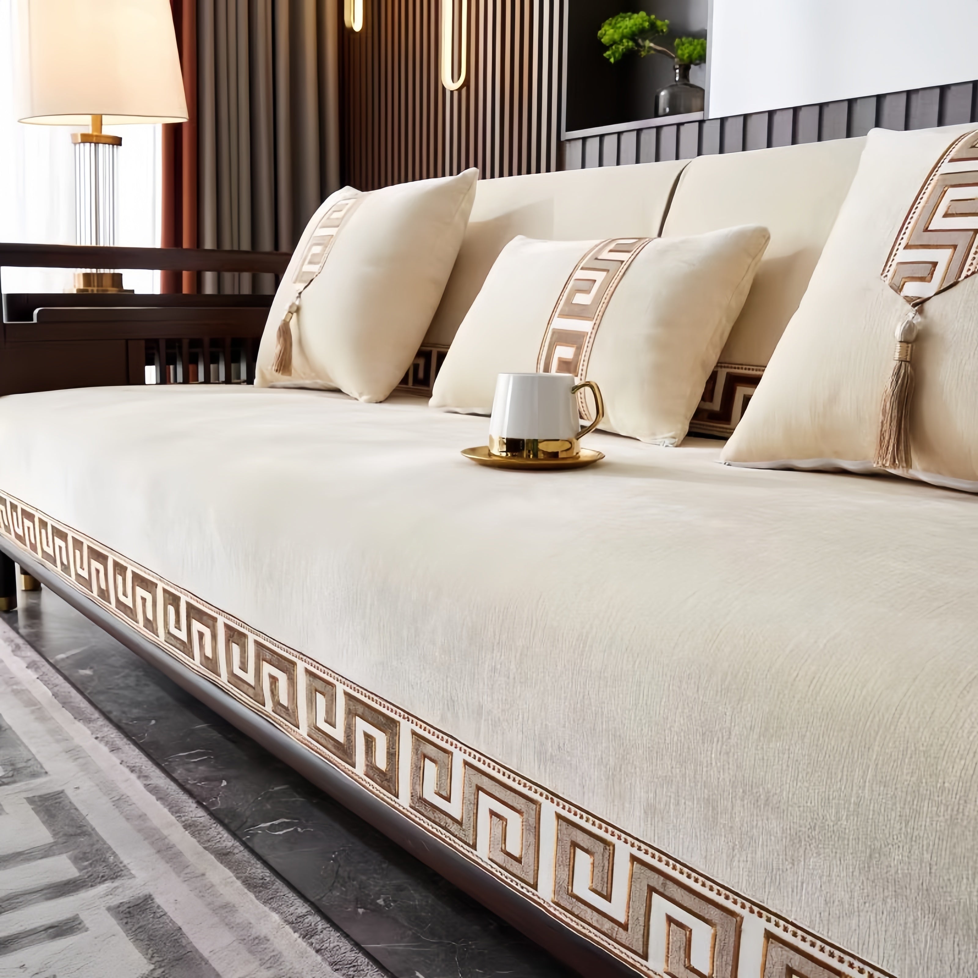 Bohemian Chenille Sofa Cover All Season Non-Slip Pet-Friendly Modern Geometric Fits 1-4 Seaters