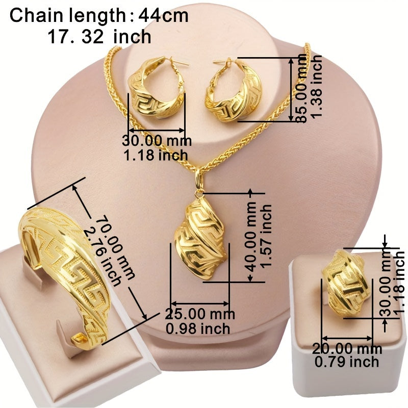 Gold-Plated Jewelry Set for Women Necklace Bracelet Ring Earrings Wedding Party Gift