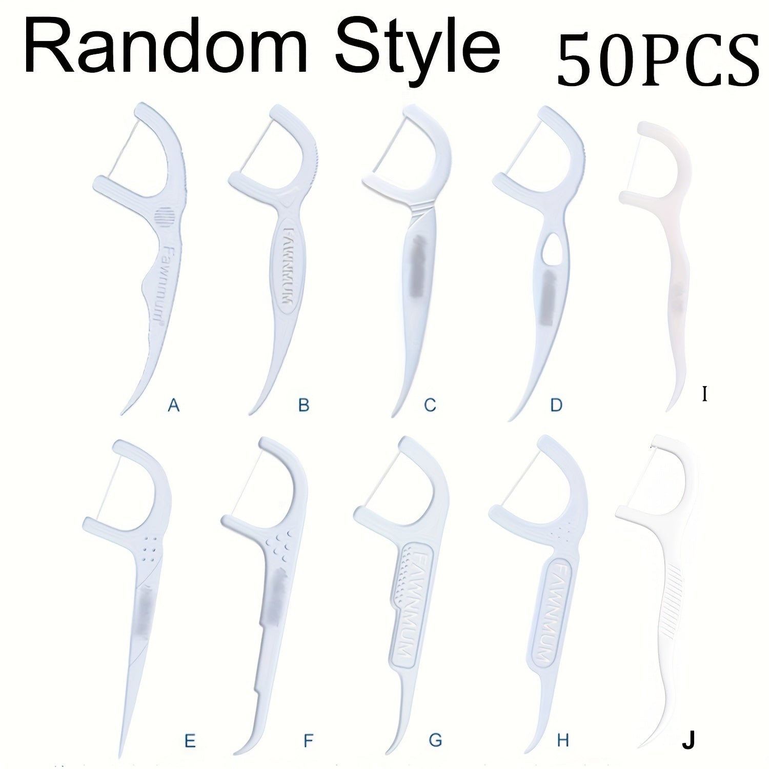 Disposable Dental Floss Sticks Pack of 50 for Travel Hygiene White Plastic