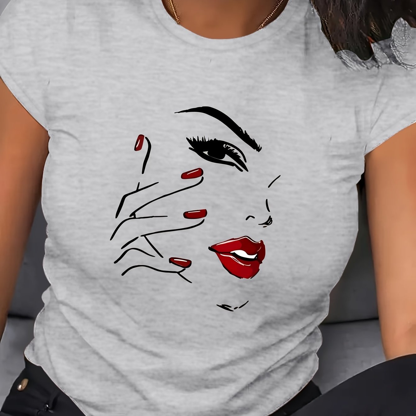 Women's Plus Size Short Sleeve T-Shirt Breathable Cotton Geometric Print Black