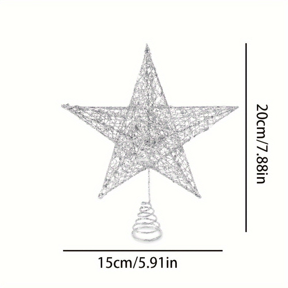 Handcrafted Iron Glitter Star Tree Topper for Christmas and Thanksgiving No-Battery Tabletop or Tree Display Pack of 1