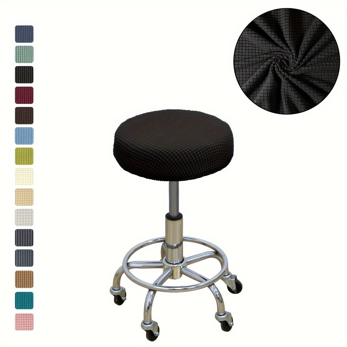 Adjustable Round Stool Slipcover with Diamond Pattern Plush Stretch Seat Protector