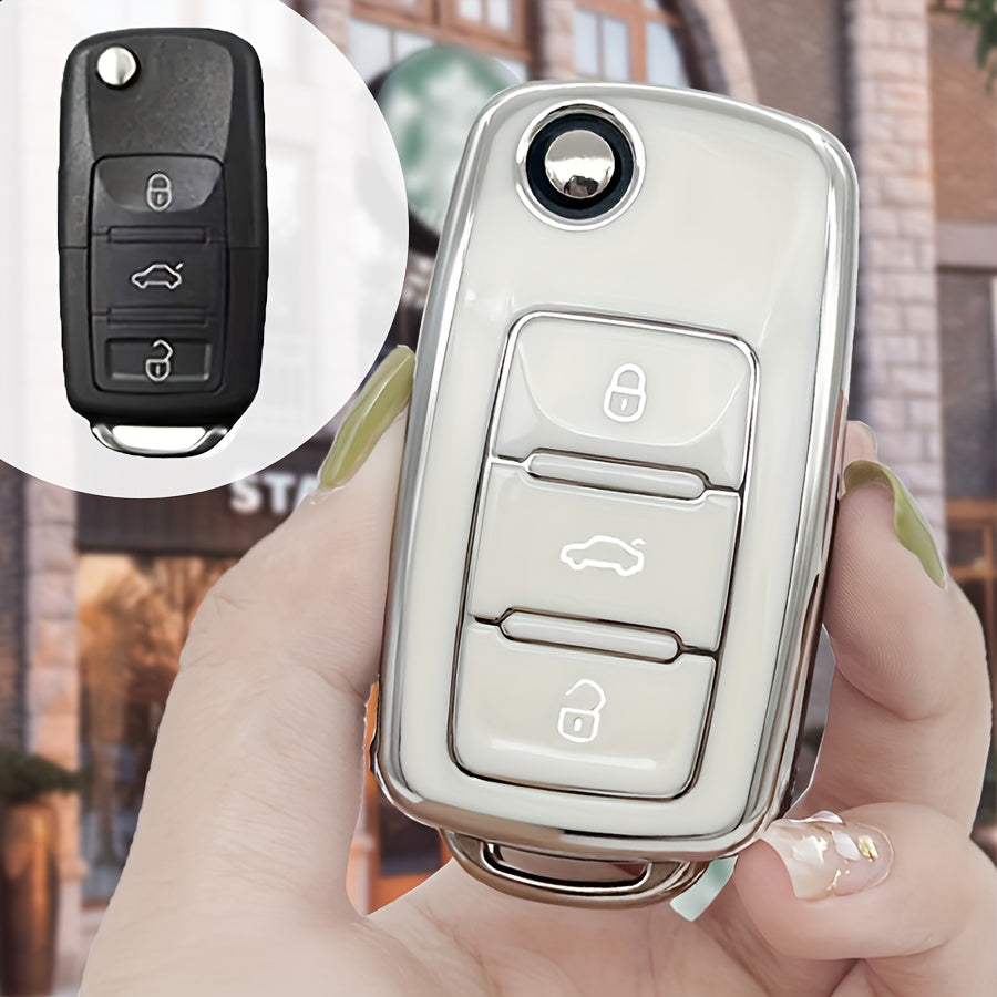 Pink TPU Car Key Cover for Women Durable Anti-Drop Protection with Anti-Lost Keychain