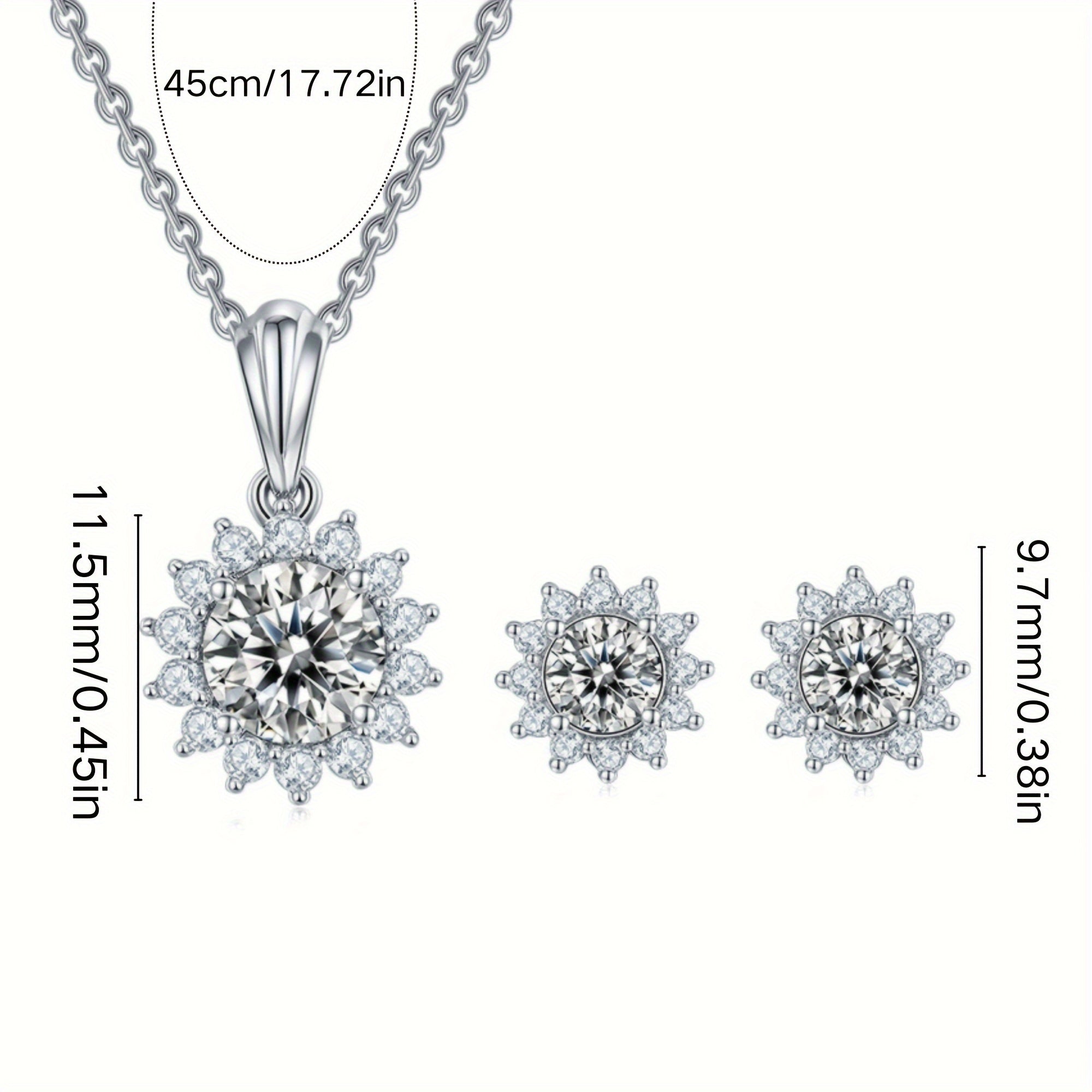 Set of 4 Moissanite Jewelry Pieces Sterling Silver Sunflower Necklace Earrings Bracelet Gift Box