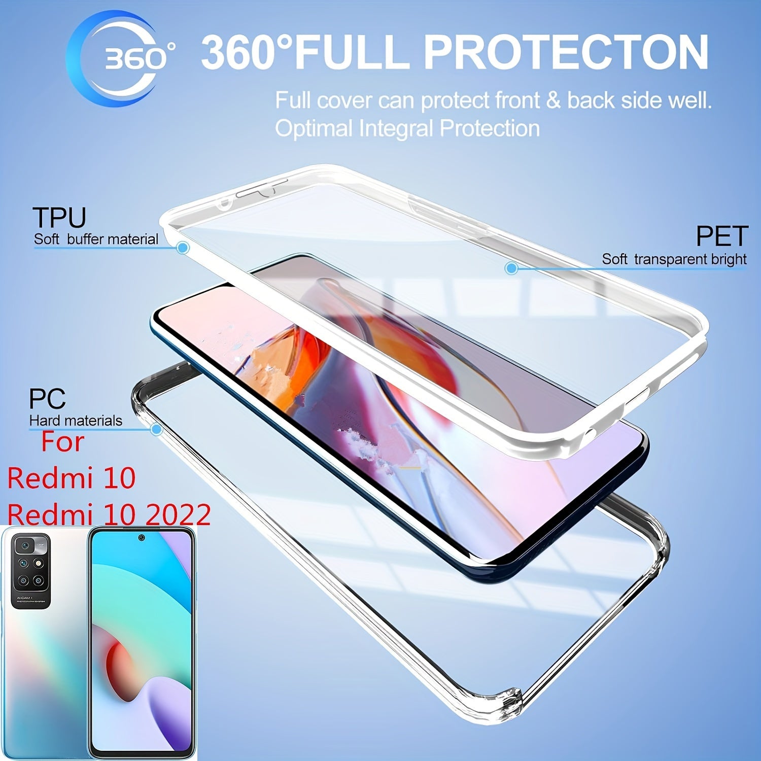 Полный ударопрочный чехол для телефона для моделей Xiaomi Redmi с прозрачной крышкой