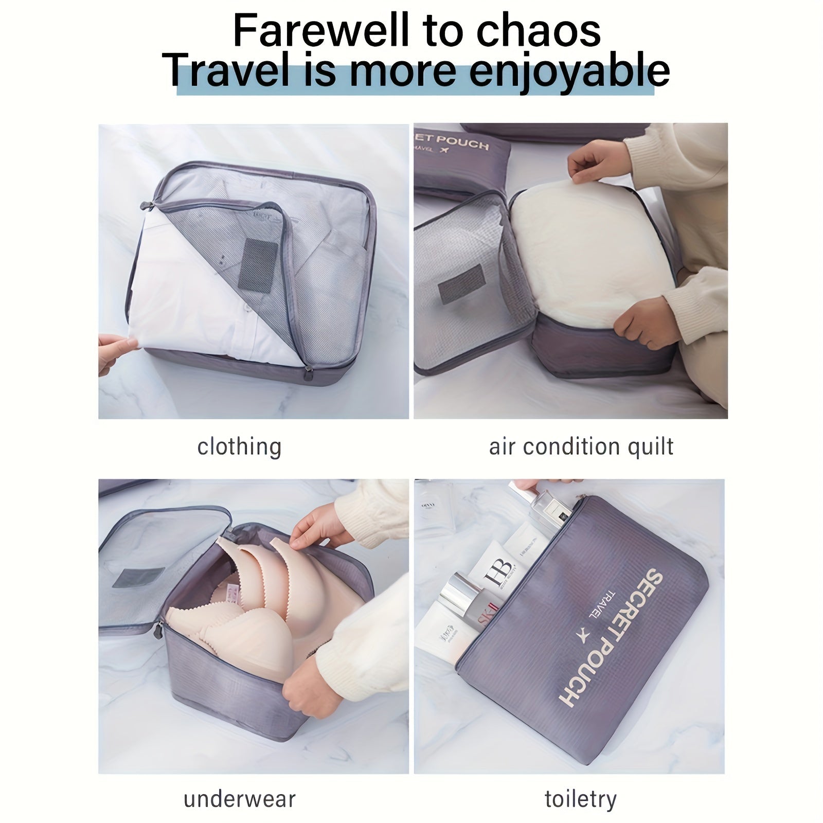 7-Piece Travel Organizer Set Oxford Cloth Zipper Closure Lightweight and Stain Resistant