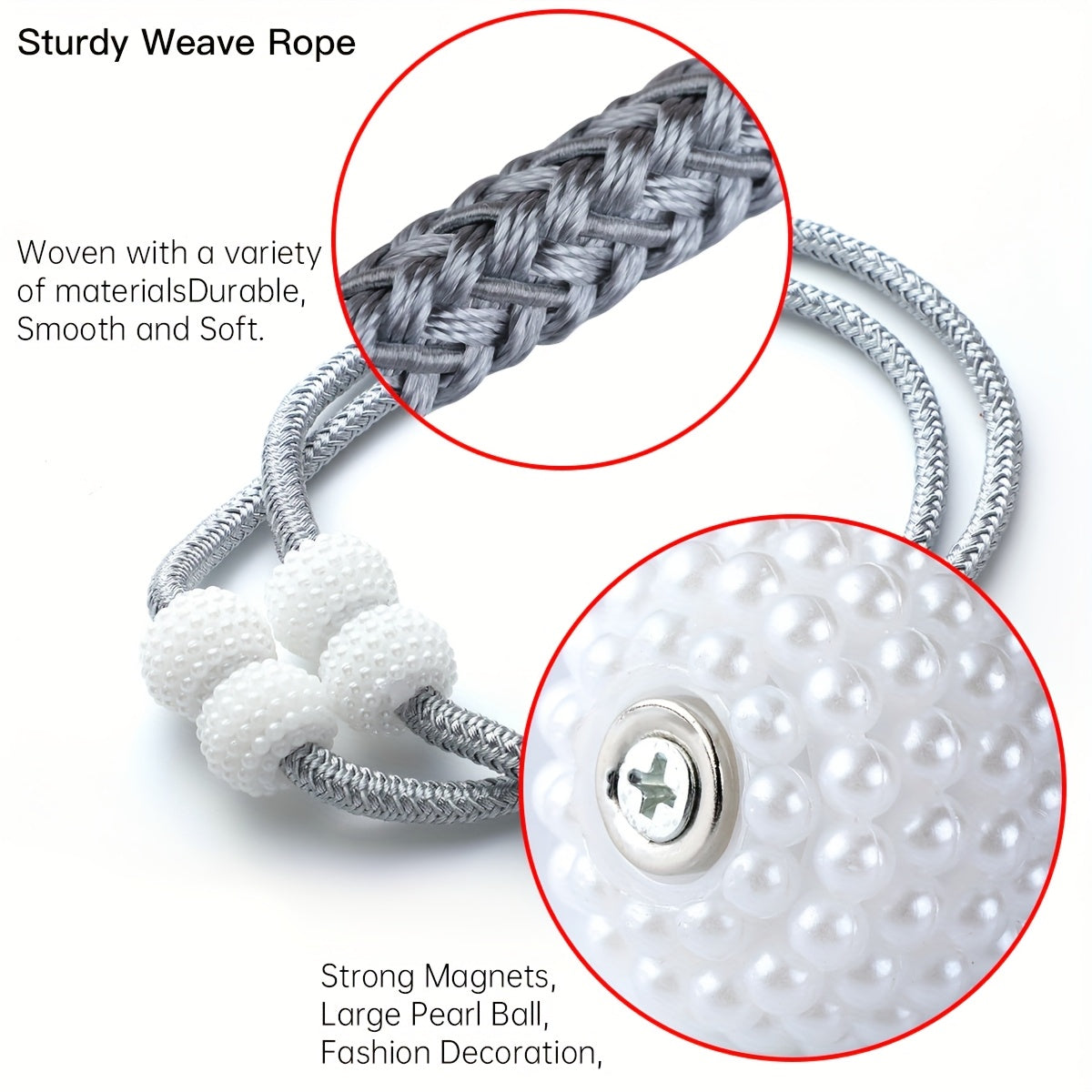 Magnetic Curtain Tiebacks Rope Holders for Home and Office Window Drapes
