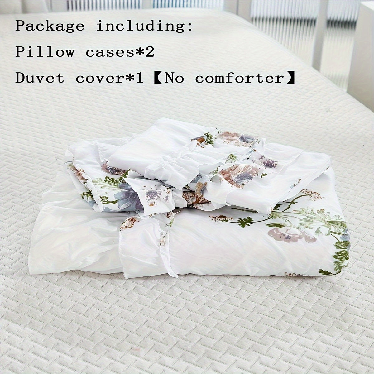 Conjunto de funda de edredón floral de 3 piezas con fundas de almohada, lavado suave, ropa de cama plisada para dormitorio, residencia universitaria, hotel