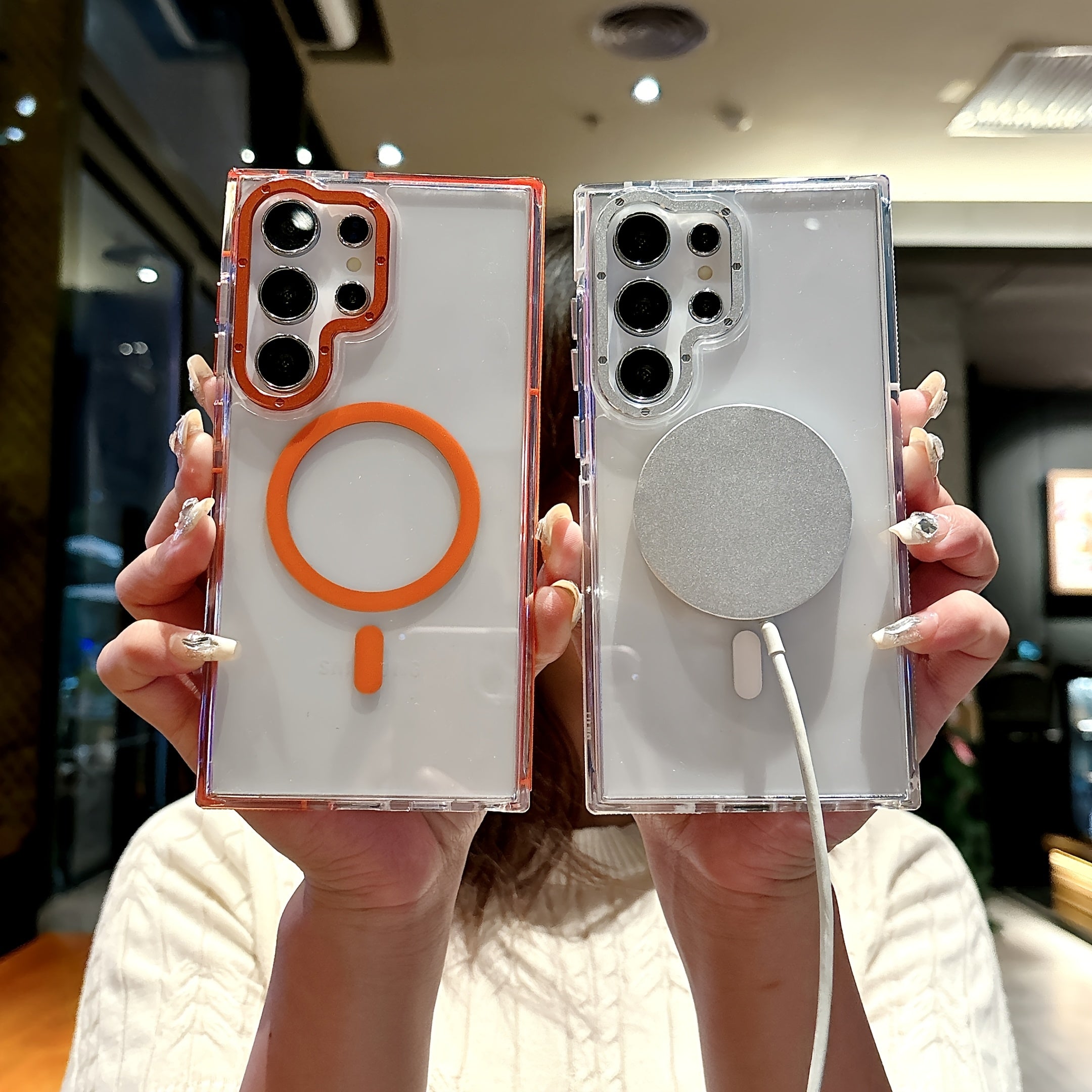 Transparent Magnetic Anti-Slip Phone Case for Samsung Galaxy S23 Ultra Plus with Wireless Charging and Shockproof Protection