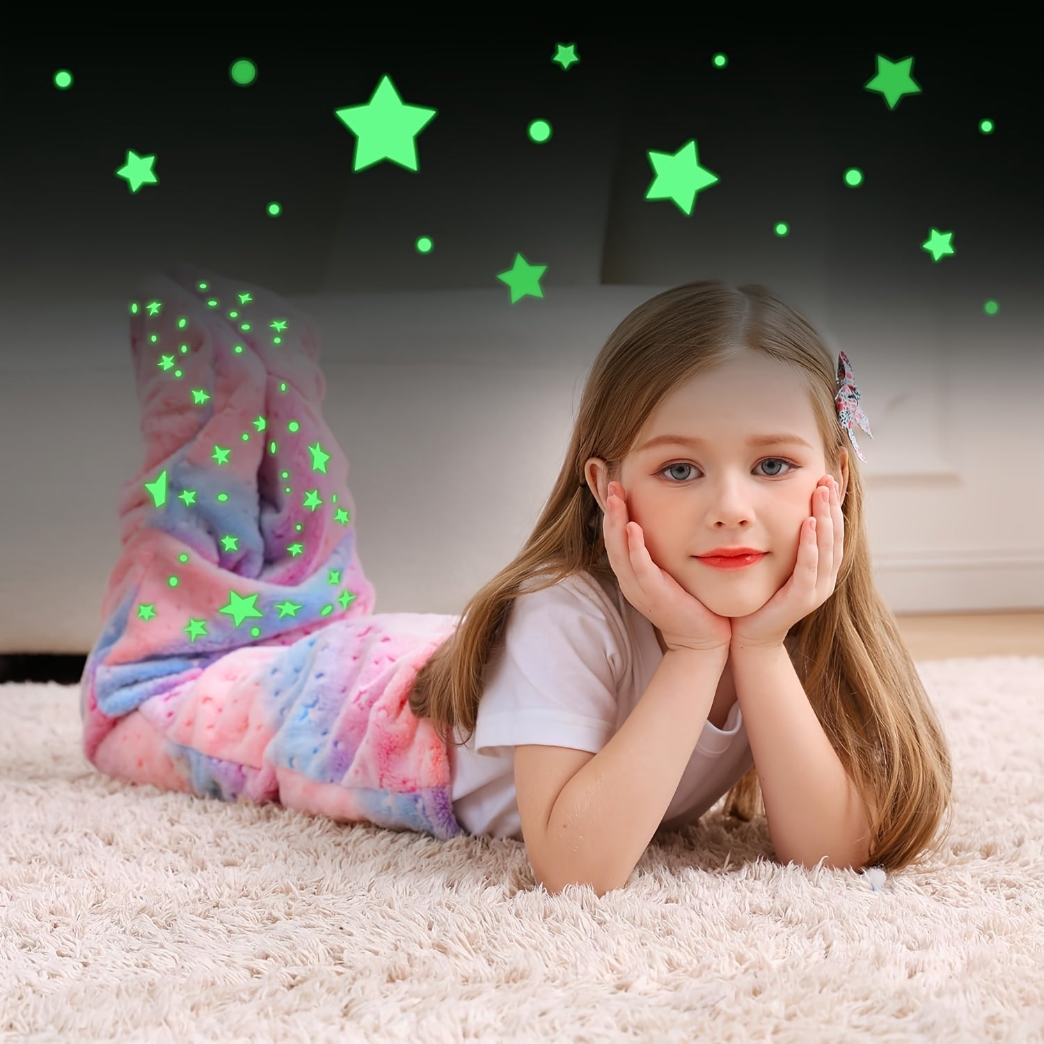Glow-in-the-Dark Flannel Mermaid Tail Blanket for Girls Teens Adults Plush Cozy Sleepwear