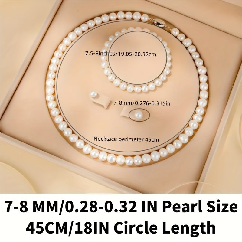Women’s Freshwater Pearl Jewelry Set Necklace Bracelet Earrings Elegant Gift