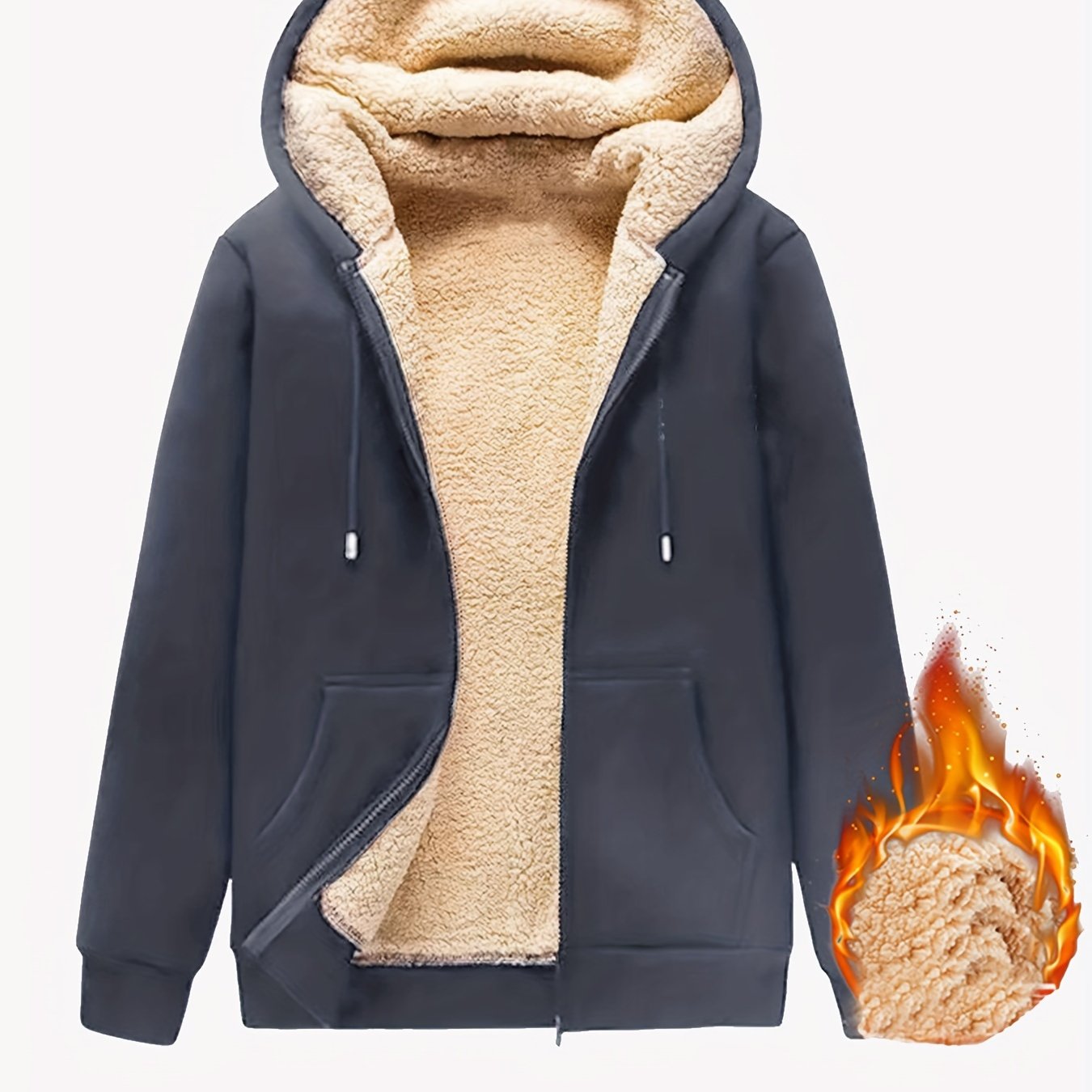 Men's Winter Jacket Hooded Fleece Lined Solid Polyester Regular Fit Medium Stretch