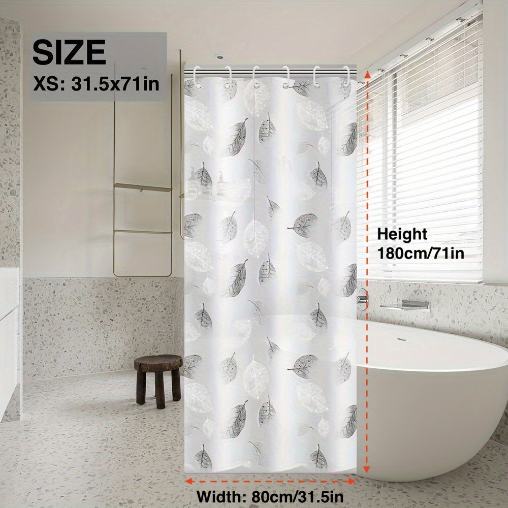 Leaf Pattern Shower Curtain Waterproof Durable Plastic Hooks Grommets Bathroom Decor