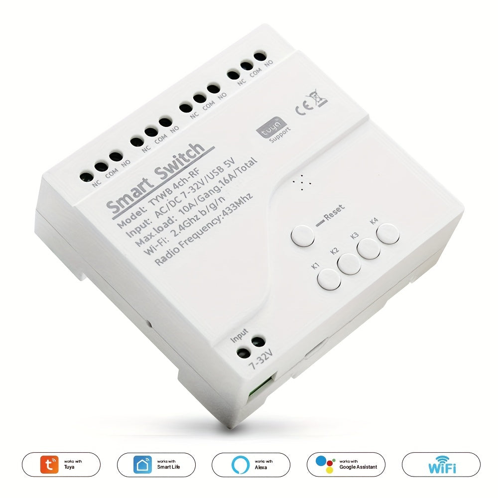 Smart WiFi Switch 4-Channel Compatible with Alexa Google Home RF Remote Control Tuya App