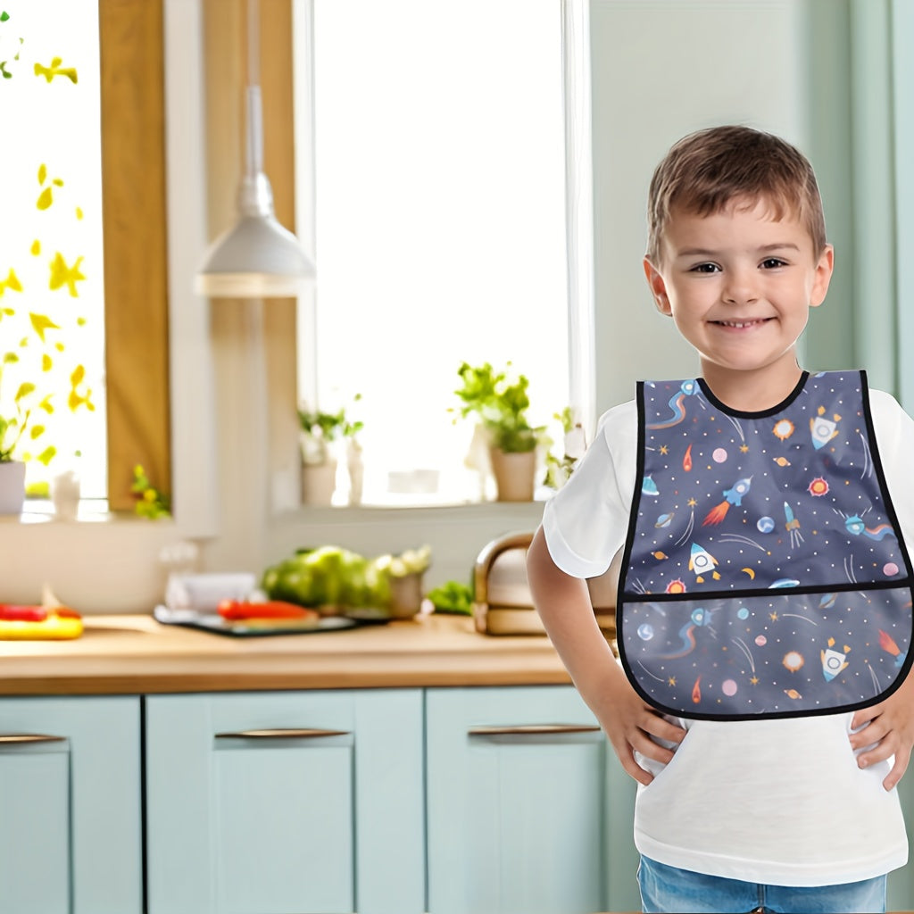 Waterproof Baby Bib with Double Layers Large Storage Pocket Snap Buttons Machine Washable Soft Durable