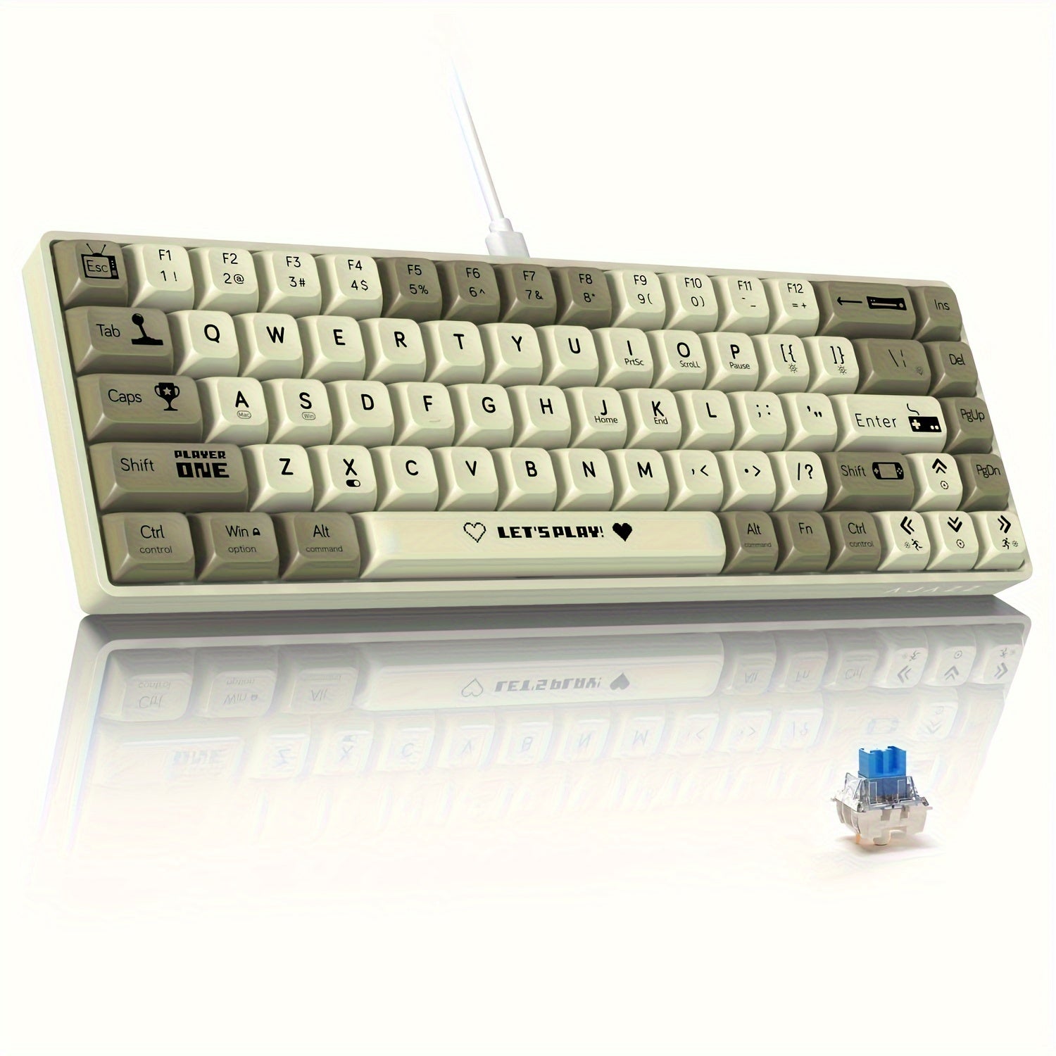 Wired Mechanical Gaming Keyboard 65% RGB Backlit Red Switches Ergonomic Purple White