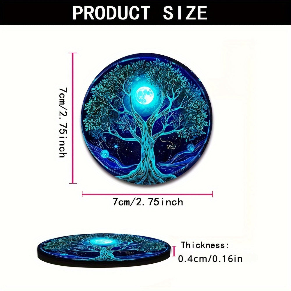 Набор из 2 подстаканников для автомобиля с голубым светящимся дизайном дерева, резиновые, моющиеся автомобильные аксессуары